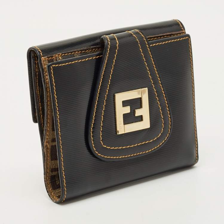 Pre Owned Fendi Black Coated Canvas French Compact Wallet