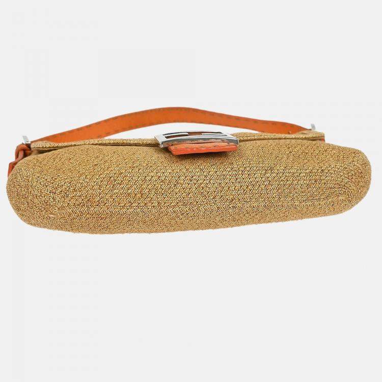 Pre Owned Fendi Beige Raffia Baguette Handbag