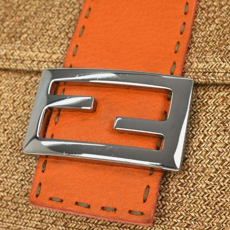 Pre Owned Fendi Beige Raffia Baguette Handbag