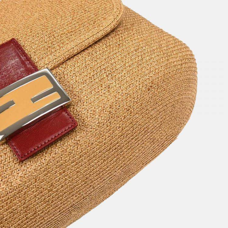 Pre Owned Fendi Beige Straw Mamma Baguette Handbag