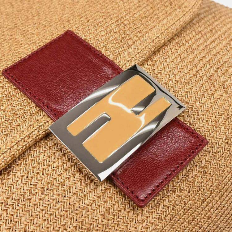 Pre Owned Fendi Beige Straw Mamma Baguette Handbag