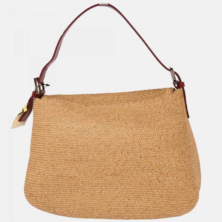 Pre Owned Fendi Beige Straw Mamma Baguette Handbag