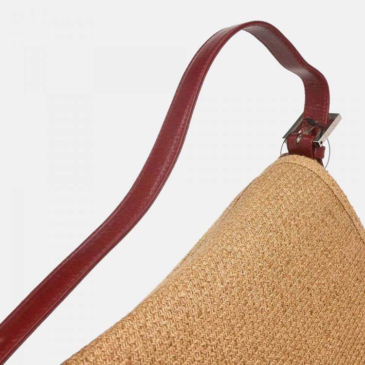 Pre Owned Fendi Beige Straw Mamma Baguette Handbag