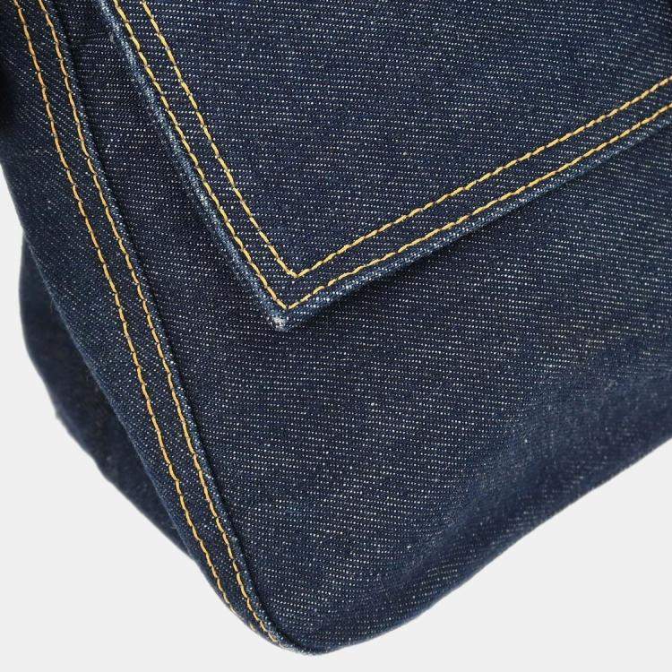 Pre Owned Fendi Navy Denim Mamma Baguette Handbag