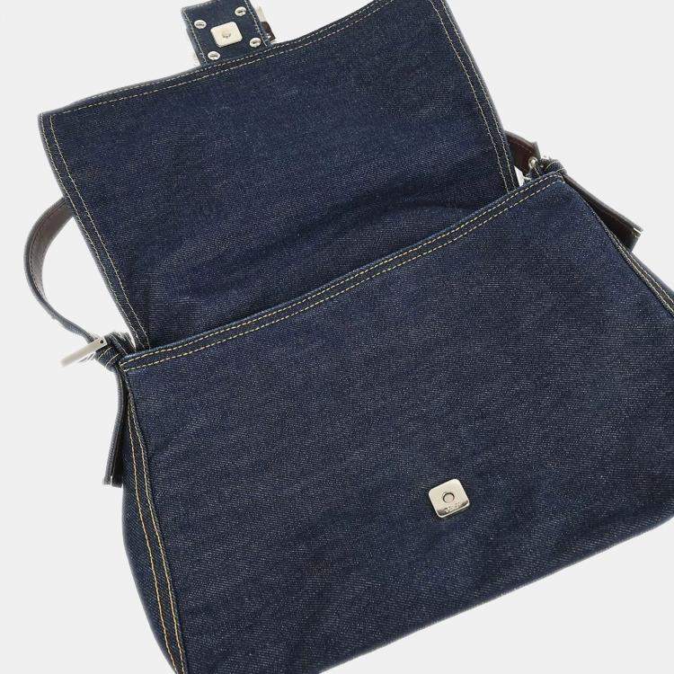 Pre Owned Fendi Navy Denim Mamma Baguette Handbag