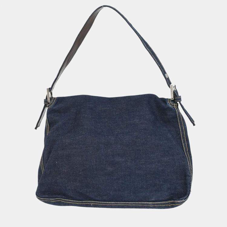 Pre Owned Fendi Navy Denim Mamma Baguette Handbag