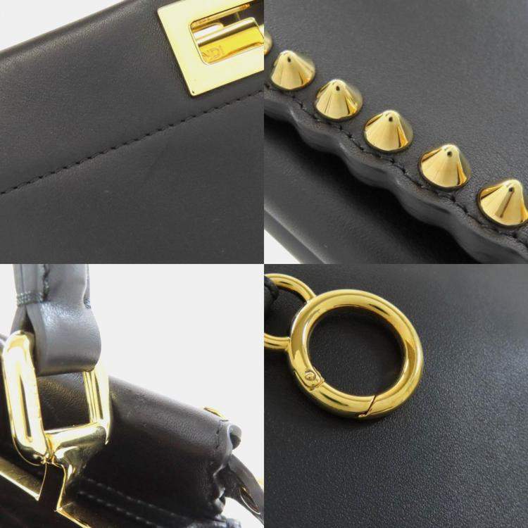 Pre Owned Fendi Mini Peekaboo Studded Handbag Calf Leather