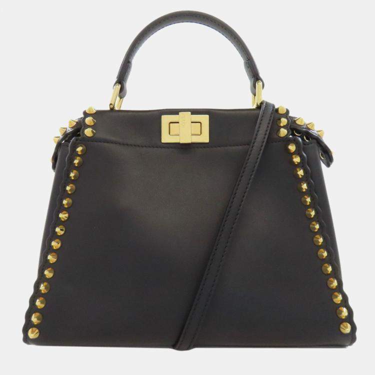 Pre Owned Fendi Mini Peekaboo Studded Handbag Calf Leather
