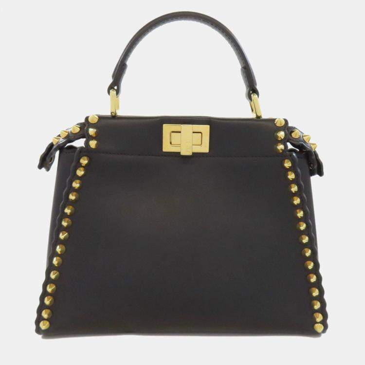 Pre Owned Fendi Mini Peekaboo Studded Handbag Calf Leather