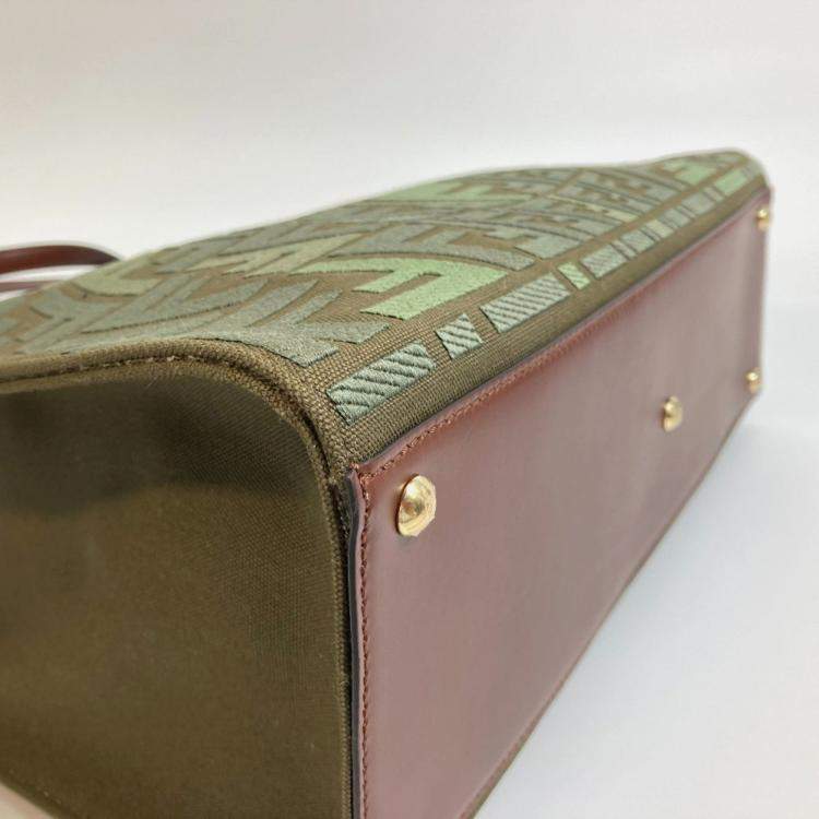 Pre Owned Fendi Peekaboo X Tote Shoulder Bag Cotton Green