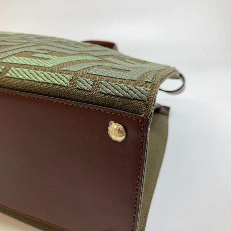 Pre Owned Fendi Peekaboo X Tote Shoulder Bag Cotton Green