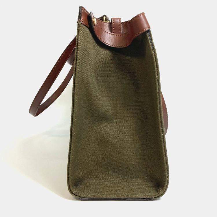 Pre Owned Fendi Peekaboo X Tote Shoulder Bag Cotton Green