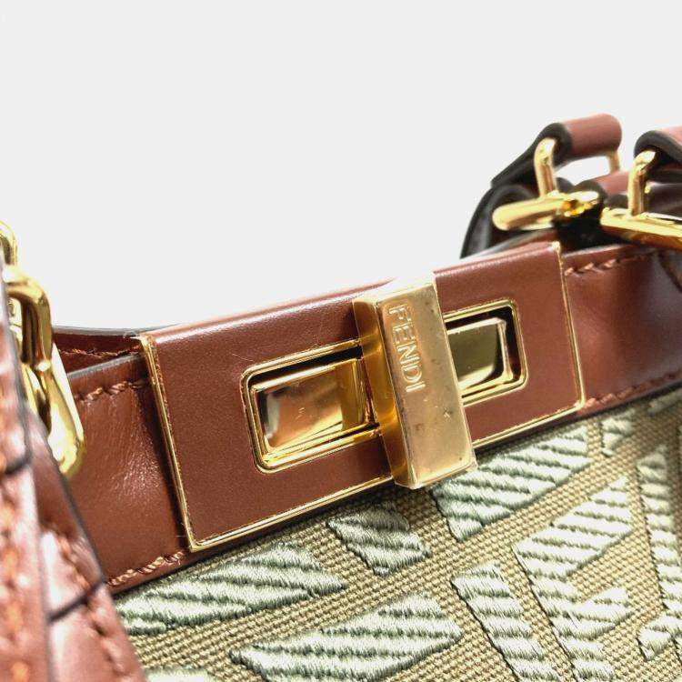 Pre Owned Fendi Peekaboo X Tote Shoulder Bag Cotton Green
