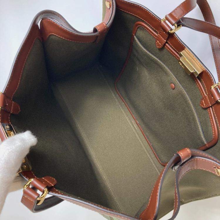 Pre Owned Fendi Peekaboo X Tote Shoulder Bag Cotton Green