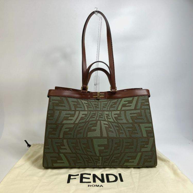 Pre Owned Fendi Peekaboo X Tote Shoulder Bag Cotton Green