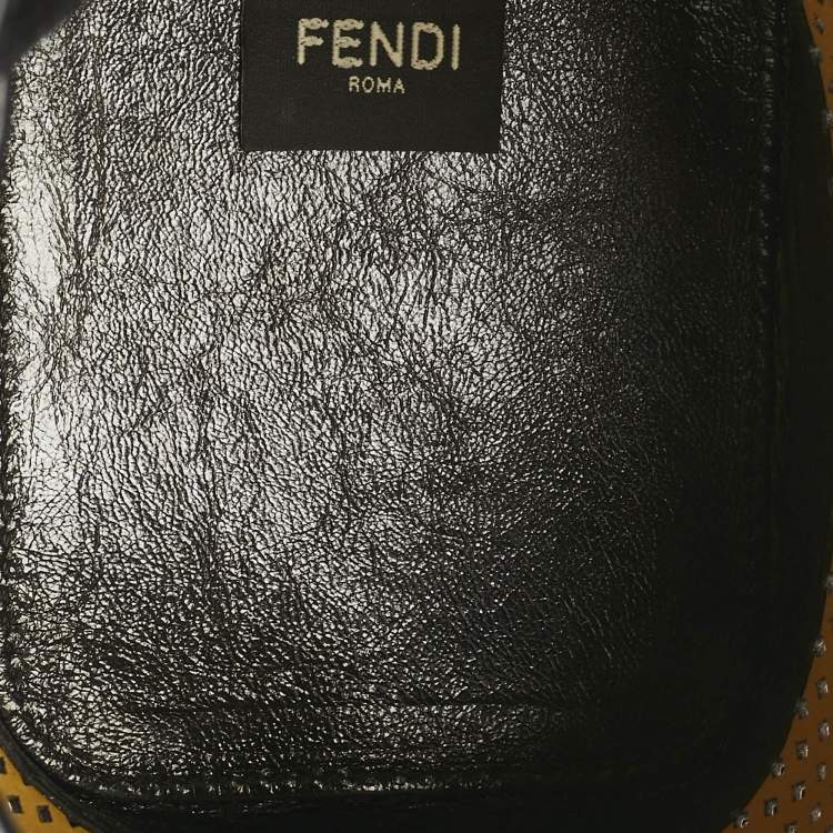 Pre Owned Fendi Black/Brown Perforated Leather Mon Tresor Bucket Bag