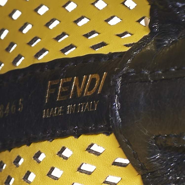 Pre Owned Fendi Black/Brown Perforated Leather Mon Tresor Bucket Bag