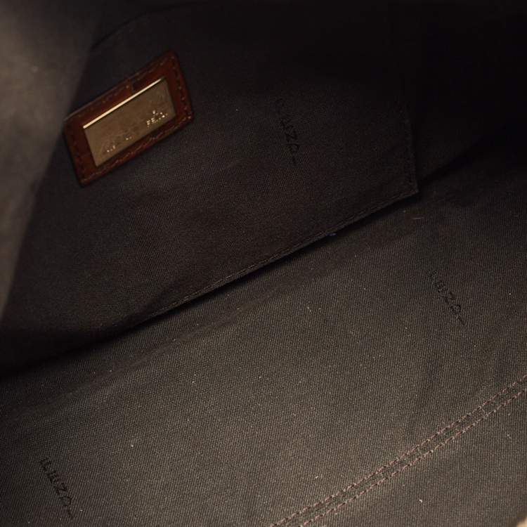 Pre Owned Fendi Tobacco Zucca Canvas and Croc Embossed Leather Forever Bauletto Boston Bag