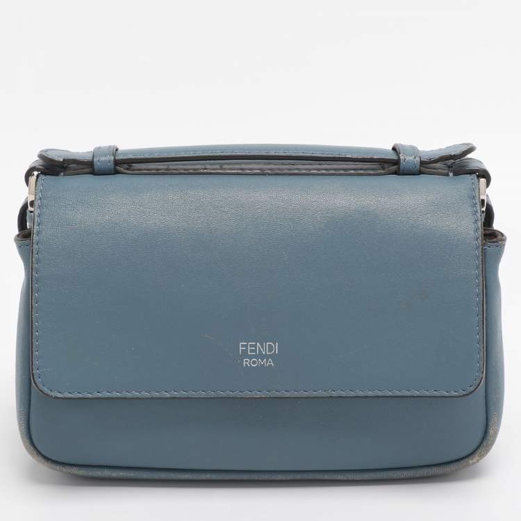 Pre Owned Fendi Light Blue Quilted Leather Micro Double Baguette Bag