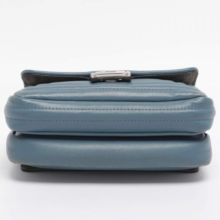 Pre Owned Fendi Light Blue Quilted Leather Micro Double Baguette Bag