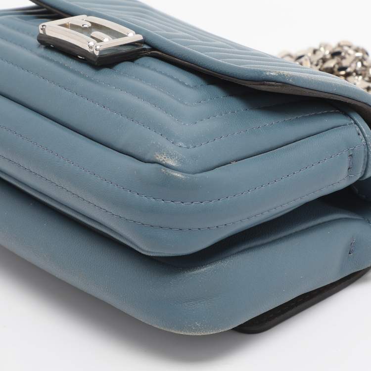Pre Owned Fendi Light Blue Quilted Leather Micro Double Baguette Bag