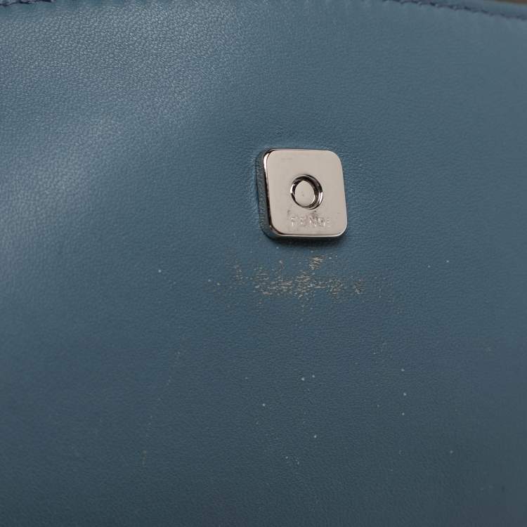 Pre Owned Fendi Light Blue Quilted Leather Micro Double Baguette Bag