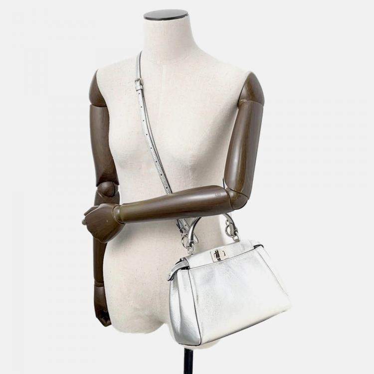 Pre Owned Fendi Peekaboo 2Waybag Silver Leather Size Mini