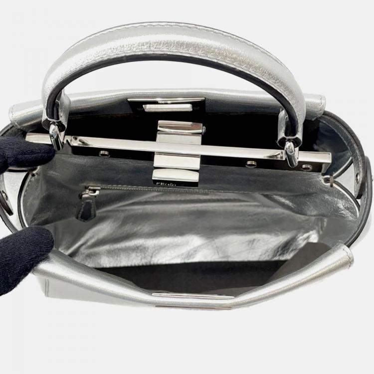 Pre Owned Fendi Peekaboo 2Waybag Silver Leather Size Mini