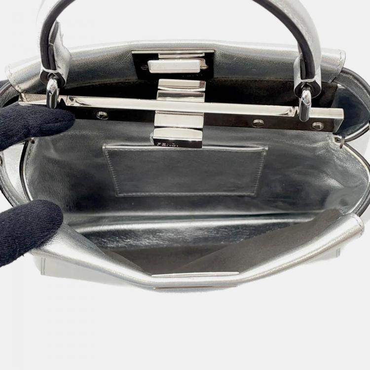 Pre Owned Fendi Peekaboo 2Waybag Silver Leather Size Mini