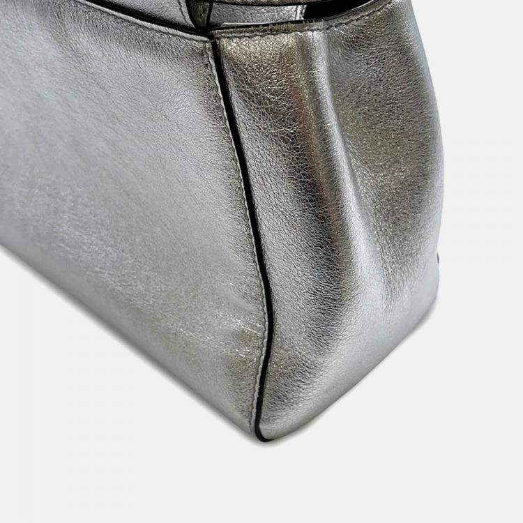 Pre Owned Fendi Peekaboo 2Waybag Silver Leather Size Mini
