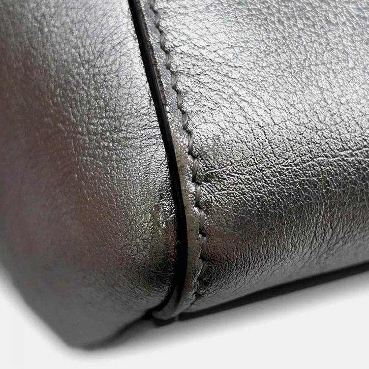 Pre Owned Fendi Peekaboo 2Waybag Silver Leather Size Mini