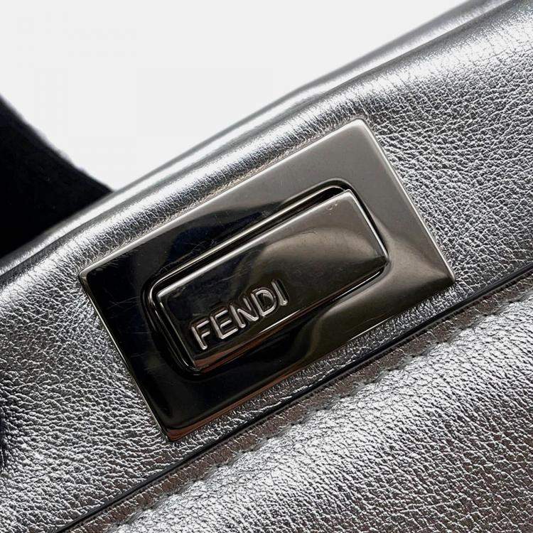 Pre Owned Fendi Peekaboo 2Waybag Silver Leather Size Mini