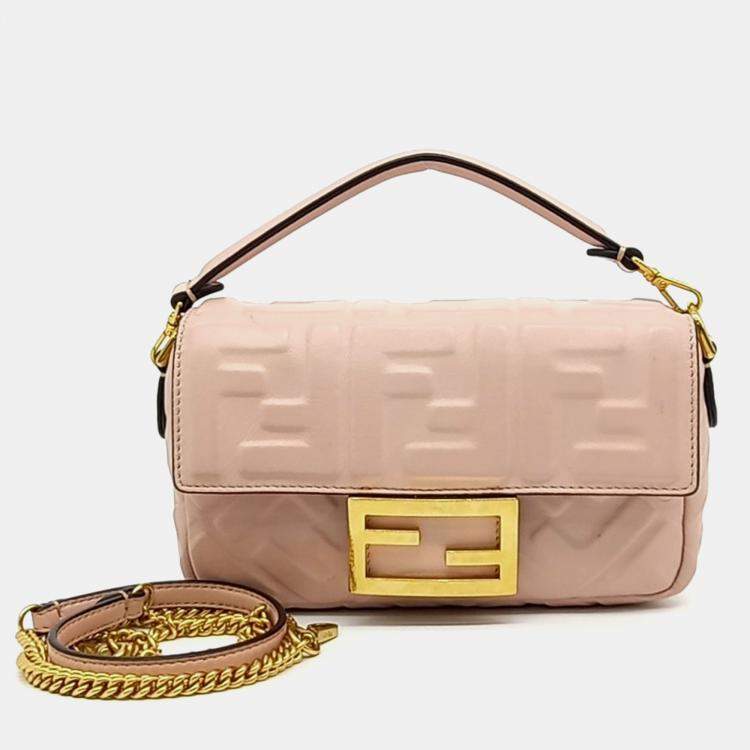 Pre Owned Fendi Pink Leather Baguette Mini