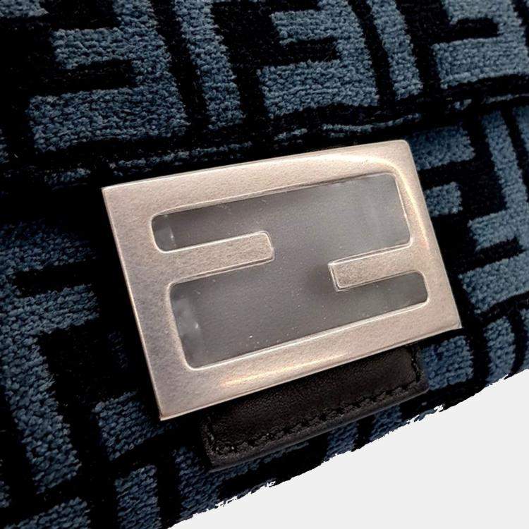 Pre Owned Fendi Blue Fabric Baguette Chain Shoulder Bag