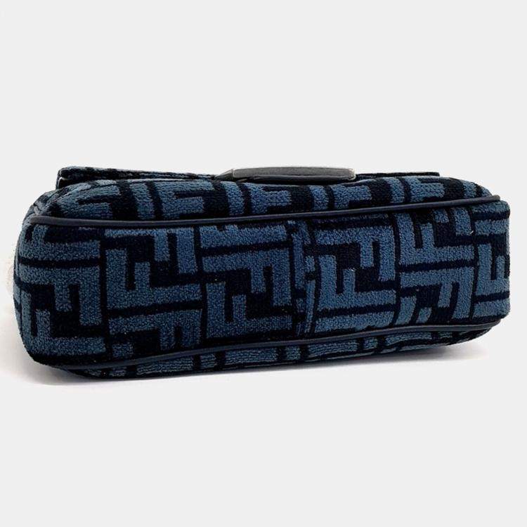Pre Owned Fendi Blue Fabric Baguette Chain Shoulder Bag