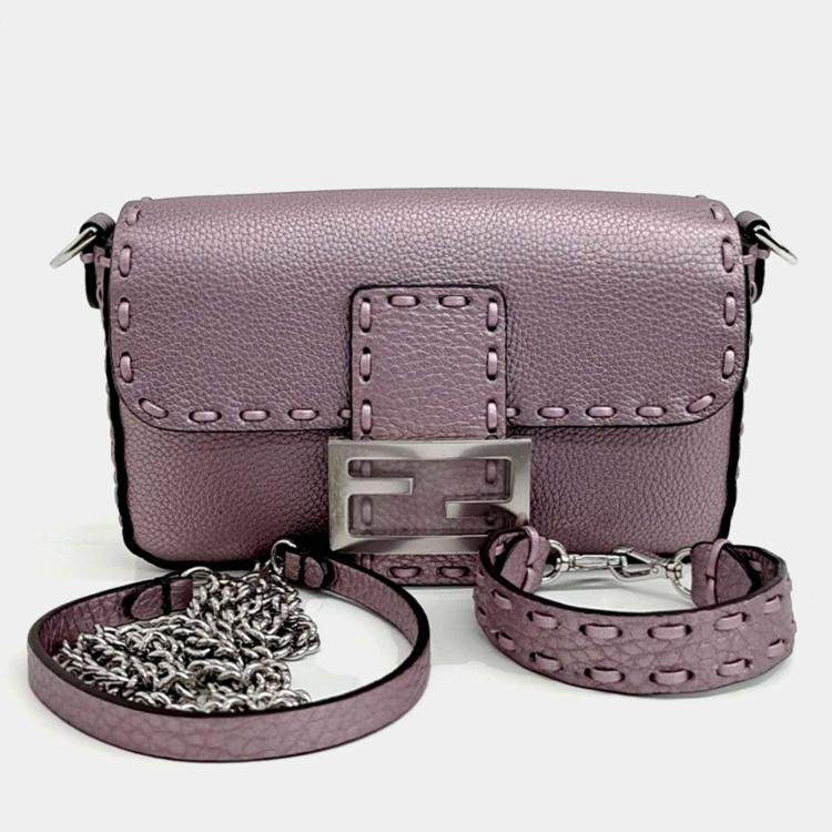 Pre Owned Fendi Purple Leather Selleria Baguette Mini
