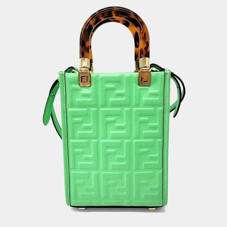 Pre Owned Fendi Green Leather Sunshine Mini Crossbody Bag