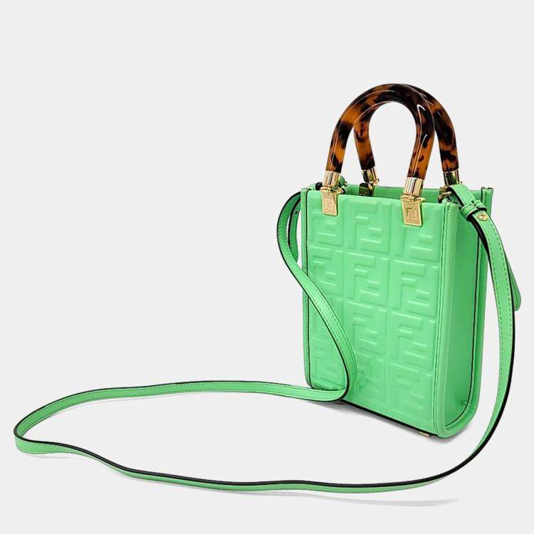 Pre Owned Fendi Green Leather Sunshine Mini Crossbody Bag