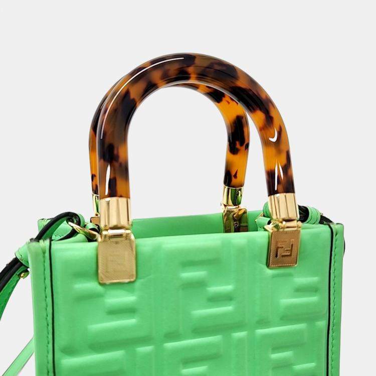 Pre Owned Fendi Green Leather Sunshine Mini Crossbody Bag