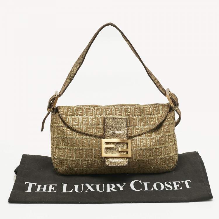 Pre Owned Fendi Gold Zucchino Lurex Fabric Forever Baguette Bag