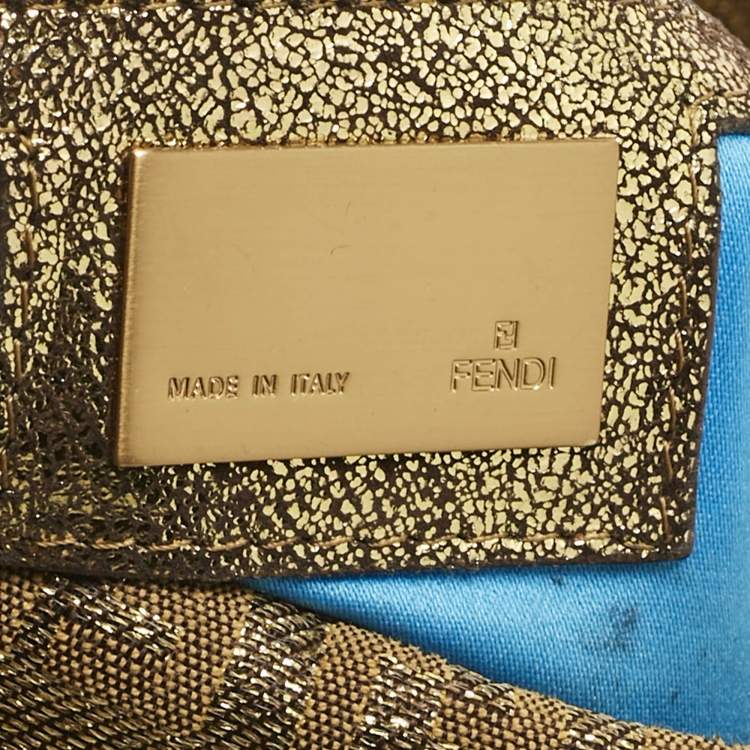 Pre Owned Fendi Gold Zucchino Lurex Fabric Forever Baguette Bag