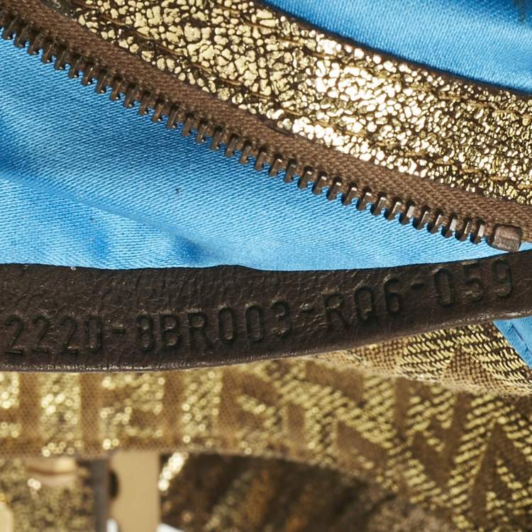 Pre Owned Fendi Gold Zucchino Lurex Fabric Forever Baguette Bag