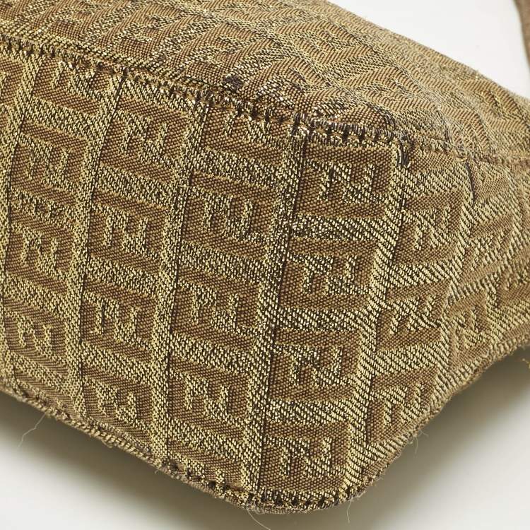 Pre Owned Fendi Gold Zucchino Lurex Fabric Forever Baguette Bag