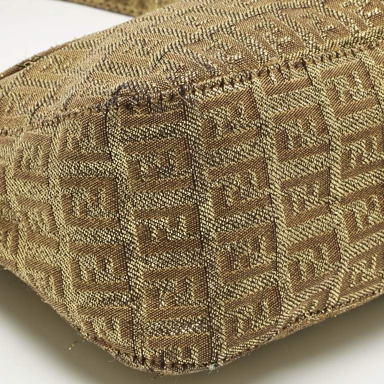 Pre Owned Fendi Gold Zucchino Lurex Fabric Forever Baguette Bag