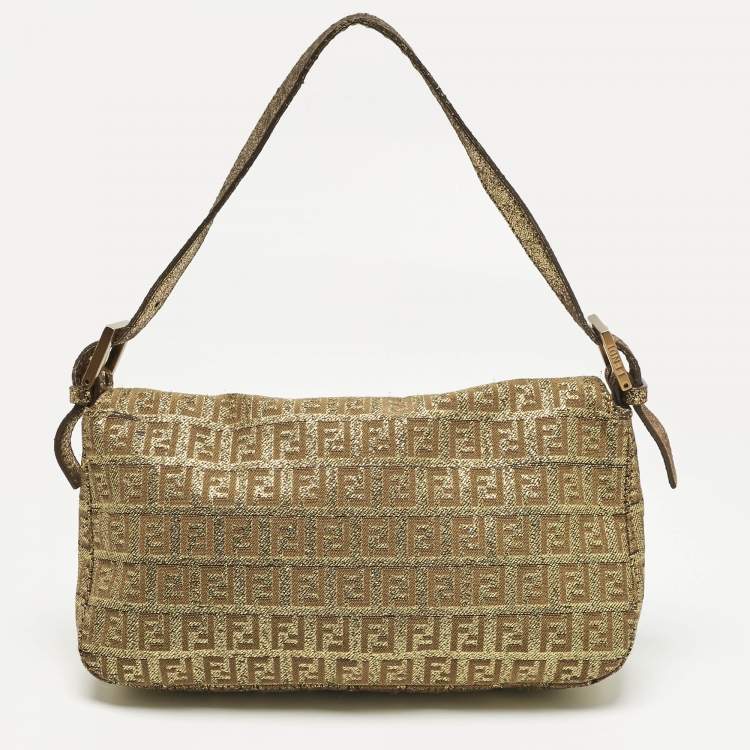 Pre Owned Fendi Gold Zucchino Lurex Fabric Forever Baguette Bag