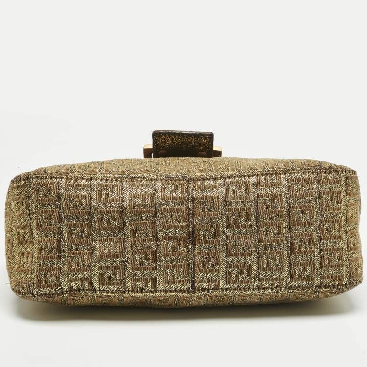 Pre Owned Fendi Gold Zucchino Lurex Fabric Forever Baguette Bag