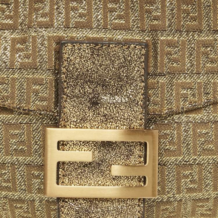 Pre Owned Fendi Gold Zucchino Lurex Fabric Forever Baguette Bag