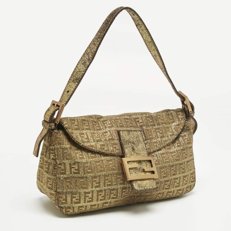 Pre Owned Fendi Gold Zucchino Lurex Fabric Forever Baguette Bag
