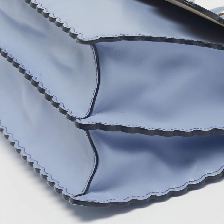 Pre Owned Fendi Light Blue Leather Medium Scalloped Kan I Shoulder Bag
