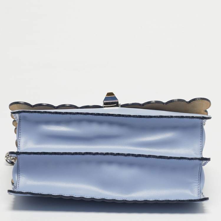 Pre Owned Fendi Light Blue Leather Medium Scalloped Kan I Shoulder Bag